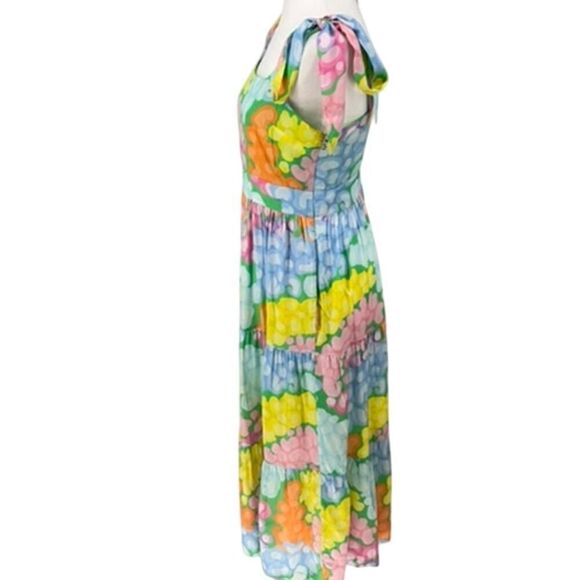 Emily McCarthy Floral Tiered Maxi Dress S Multi Tie Shoulder Summer Boho EUC - Picture 6 of 12